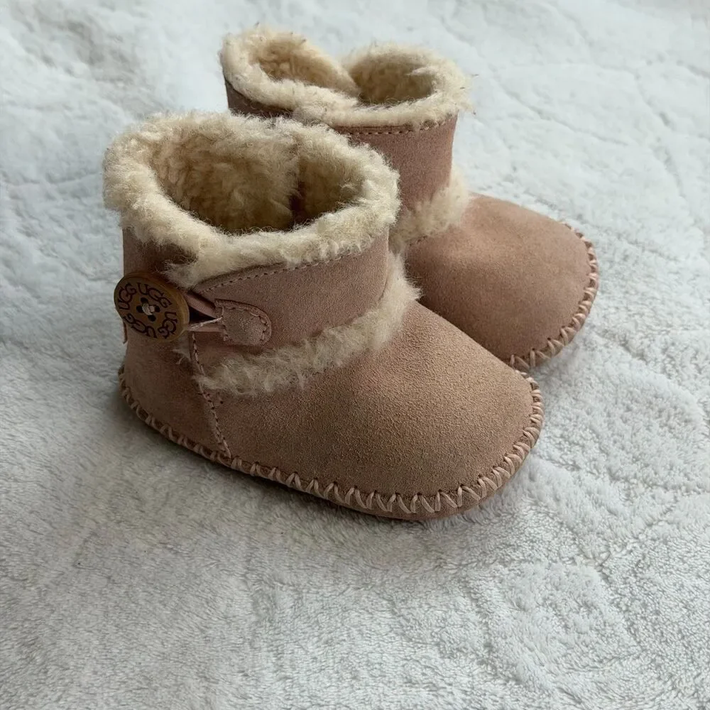 UGG Size 0/1 Lemmon Infant‎ Girl Baby Pink Suede & Sheepskin Bootie (0-6 Months)